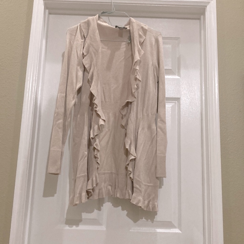 White House Black Market oatmeal colored long cardigan sweater